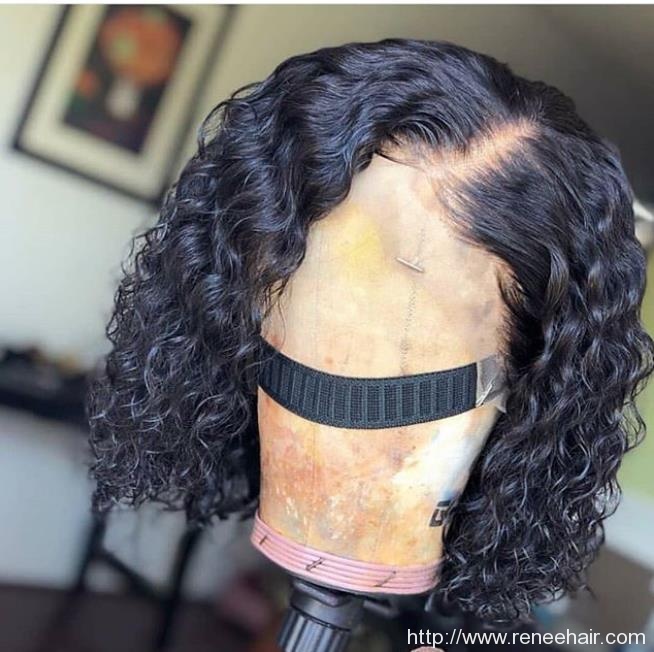 short curl lace front wig with elastic band, natural color human hair,can color, straighten or curl