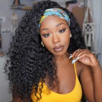 headband wig curly natural color 100% human hair