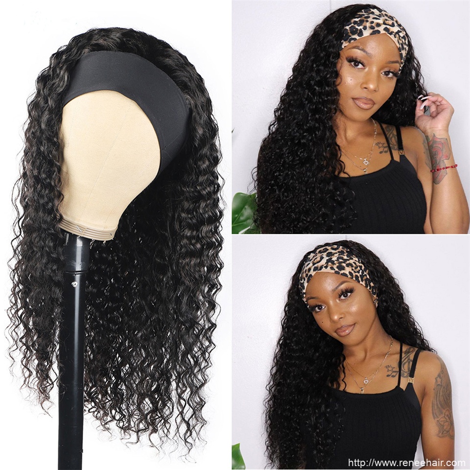 headband wig curly natural color 100% human hair