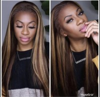 Highlight Blonde Color 4/27 Straight Remy Hair Brazilian Human Hair Wigs Pre Plucked