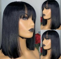 Glueless 4×4 Closure wig,straight with bang ,hair can  bleach , dye , straight and curl, no glue needed