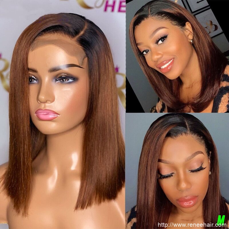 Glueless 3.5×4 Closure wig,highlight color ,straight ,hair can  bleach , dye , straight and curl, no glue needed