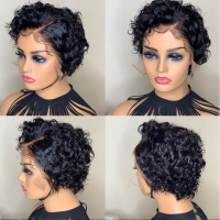 short curl lace front wig with elastic band, natural color human hair,can color, straighten or curl