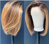 Straight Bob Ombre Blonde Color Lace Front Wig Remy Hair Brazilian Human Hair Wigs Pre Plucked