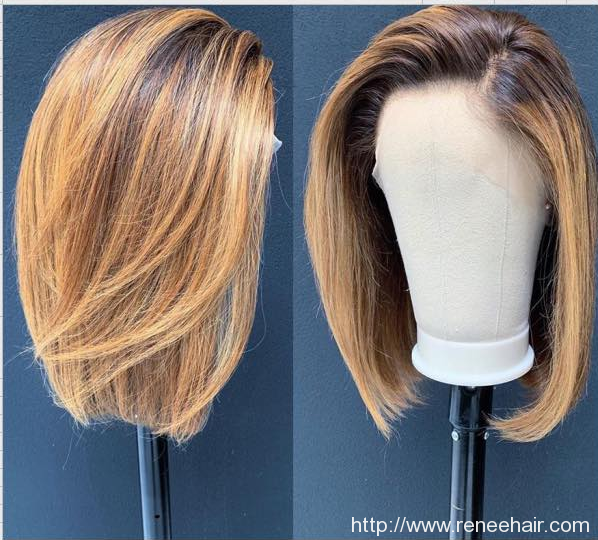 Straight Bob Ombre Blonde Color Lace Front Wig Remy Hair Brazilian Human Hair Wigs Pre Plucked