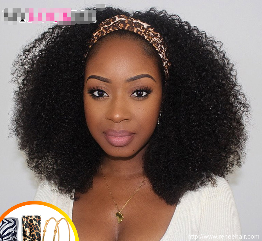 headband wig afro kinky curly natural color 100% human hair