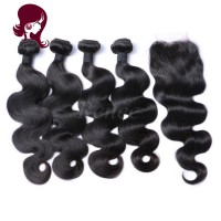Barzilian virgin hair body wave 4 bundles with closure natural black color free shipping