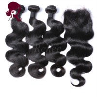 Barzilian virgin hair body wave 3 bundles with closure natural black color free shipping