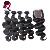 Barzilian virgin hair body wave 4 bundles with closure natural black color free shipping