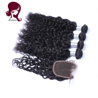 Barzilian virgin hair natural wave 3 bundles with closure natural black color free shipping
