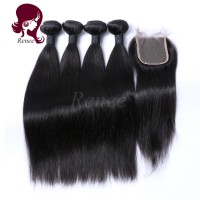 Barzilian virgin hair silky straight 4 bundles with closure natural black color free shipping