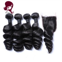 Barzilian virgin hair loose wave 4 bundles with closure natural black color free shipping