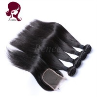 Barzilian virgin hair silky straight 4 bundles with closure natural black color free shipping