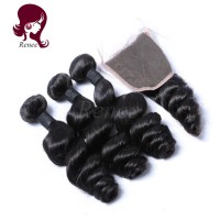 Barzilian virgin hair loose wave 3 bundles with closure natural black color free shipping