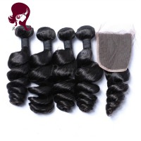 Barzilian virgin hair loose wave 4 bundles with closure natural black color free shipping
