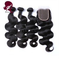 Barzilian virgin hair body wave 3 bundles with closure natural black color free shipping