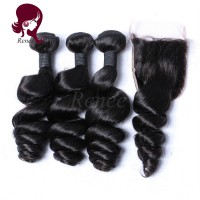 Barzilian virgin hair loose wave 3 bundles with closure natural black color free shipping