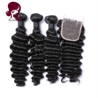 Barzilian virgin hair deep wave 3 bundles with closure natural black color free shipping
