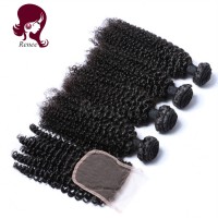 Barzilian virgin hair kinky curly 4 bundles with closure natural black color free shipping