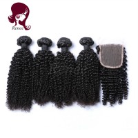 Barzilian virgin hair kinky curly 4 bundles with closure natural black color free shipping