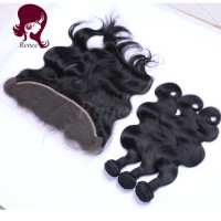 Barzilian virgin hair 3 bundles with lace frontal closure body wave natural black color free shipping