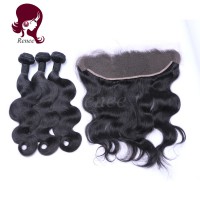 Barzilian virgin hair 3 bundles with lace frontal closure body wave natural black color free shipping