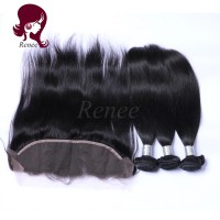 Barzilian virgin hair 3 bundles with lace frontal closure silky straight natural black color free shipping