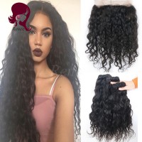 360 lace frontal with 2 bundles natural wave Peruvian virgin hair