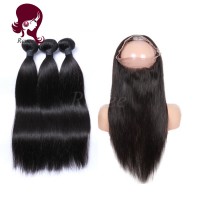 360 lace frontal with 3 bundles silky straight brazilian virgin hair