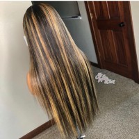 Highlight Blonde Color Straight Remy Hair Brazilian Human Hair Wigs Pre Plucked